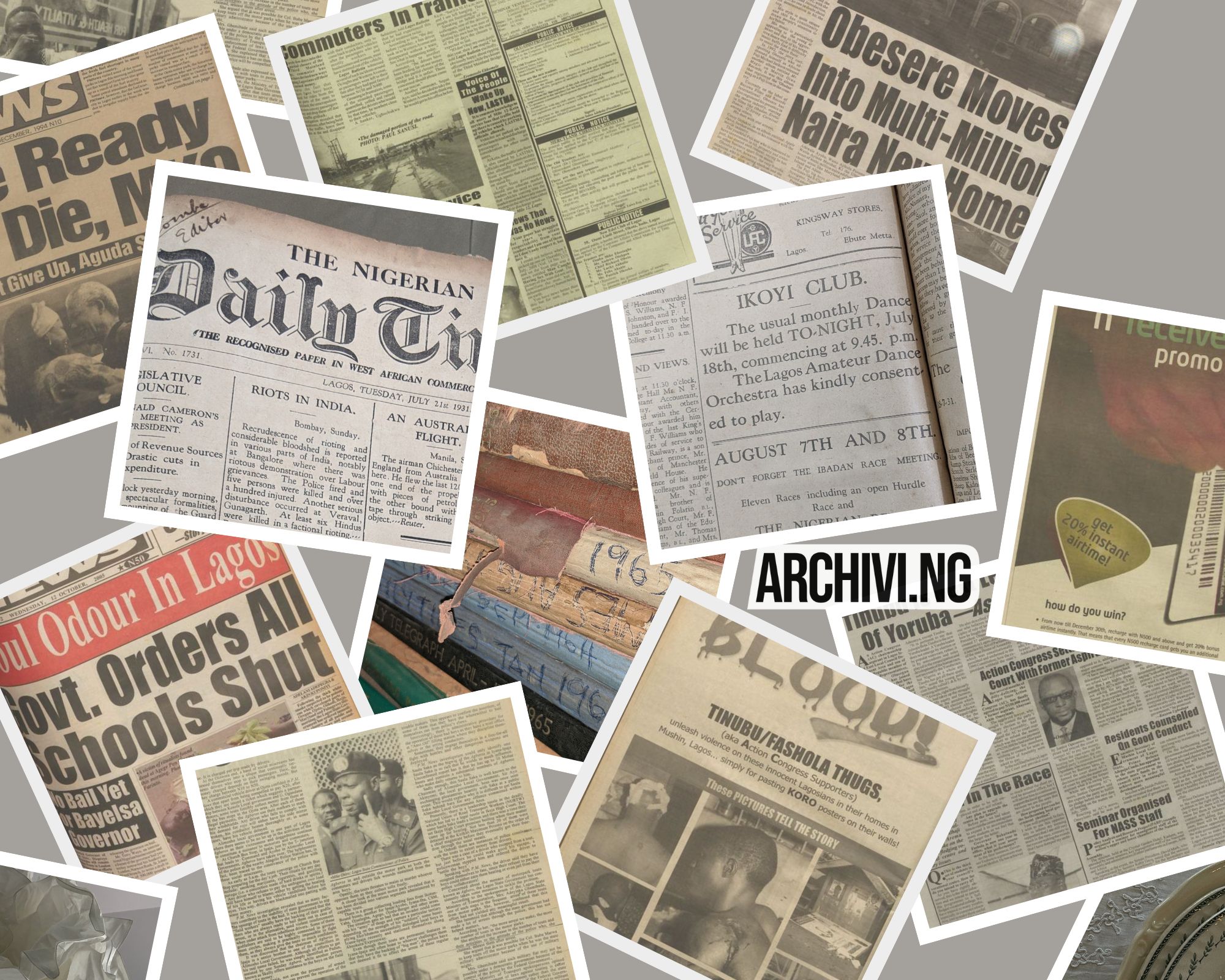 Photos of old newspapers from different libraries in a collage.
